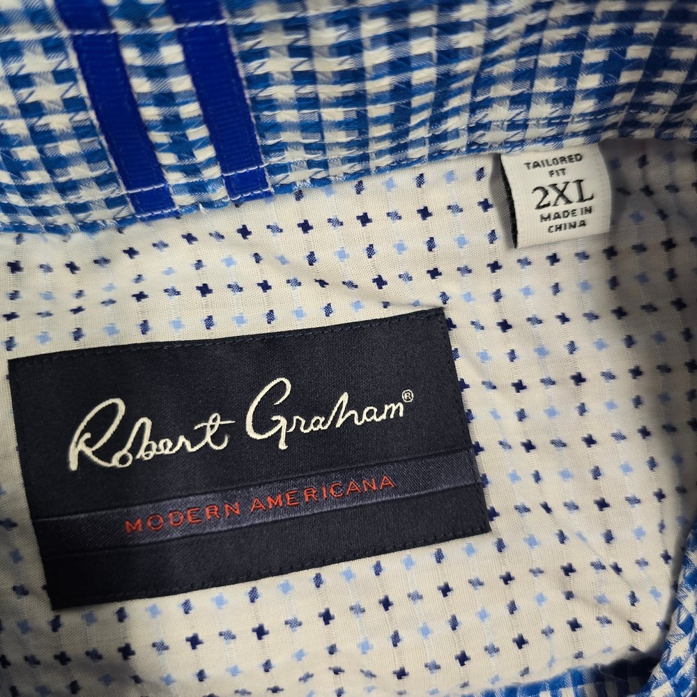 Robert Graham Men's Blue Check Button Up Shirt 2XL Tailored Fit Office Party - Picture 5 of 10